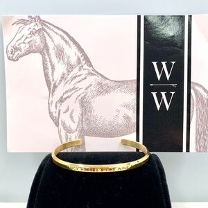 W+W Equestrian FANCY HORSES & FINE WINE gold-tone engraved open cuff bracelet